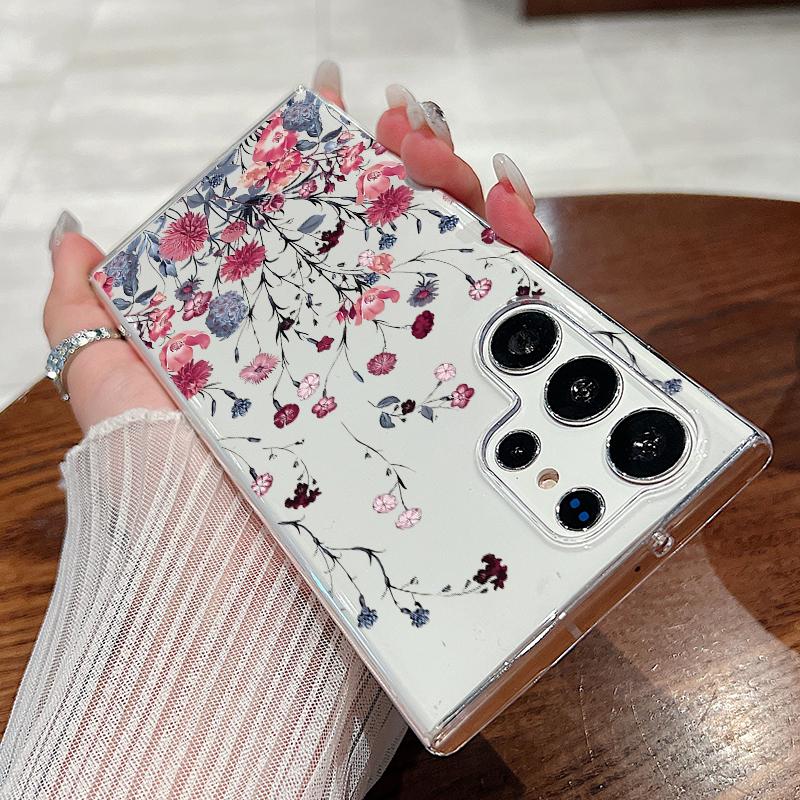 Красочный цветочный принт ударопрочный прозрачный чехол для Samsung S24 FE S23 Ultra S22 S21 A16 A55 A15 A14 A35 A54 прозрачный тонкий жесткий чехол для телефона из ПК