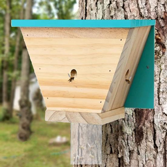 Wood Carpenter Bee Trap Outside Natural Wood Boring Bee Trap Weather-proof House Shape Outdoor Hanging Bee Catcher Decoration