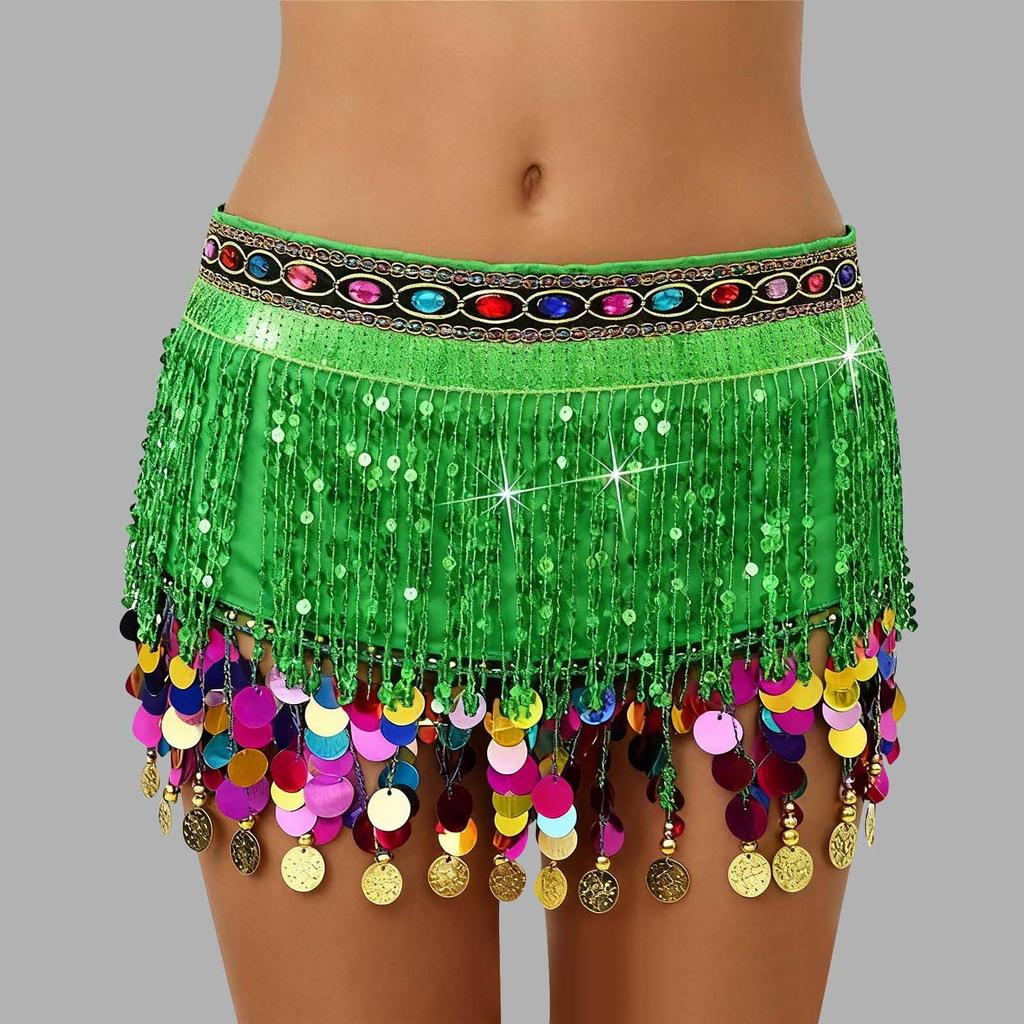 Женская сексуальная юбка с высокой талией, расшитая пайетками, поясные аксессуары, шарф для танца живота с пайетками