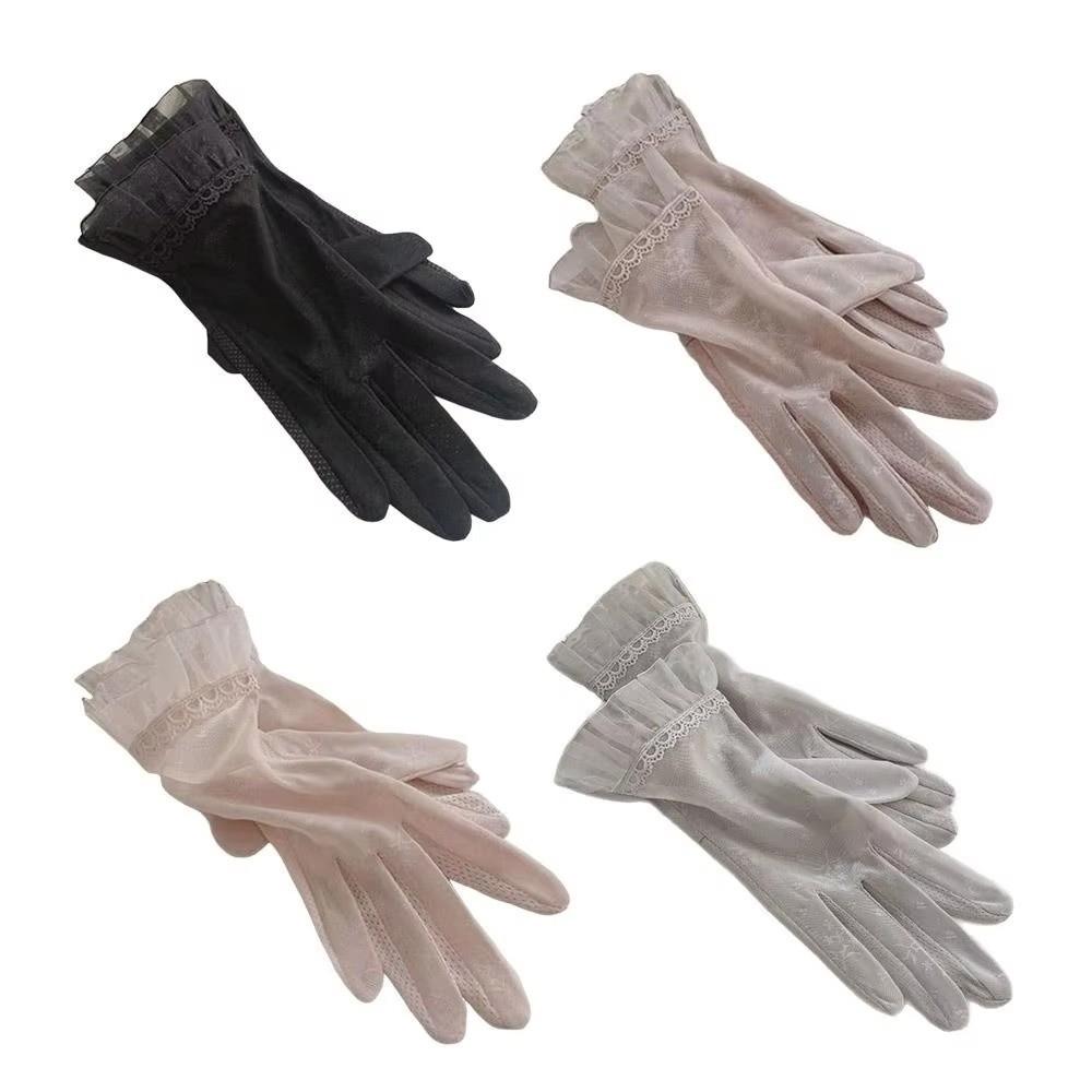 Sweet Mesh Lace Gloves Sunscreen Anti Slip Ice Silk Gloves Sun Protection Short Driving Mittens Ladies