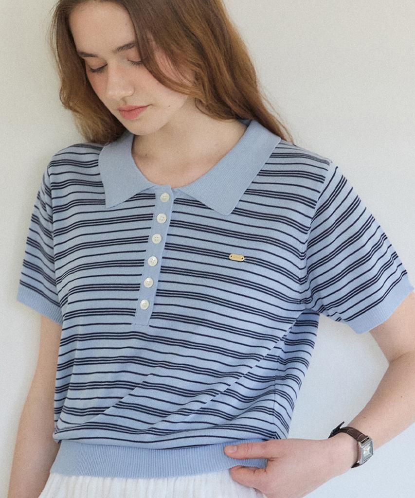 OURHOPE Breeze Stripe Pique Knit - Sky Blue