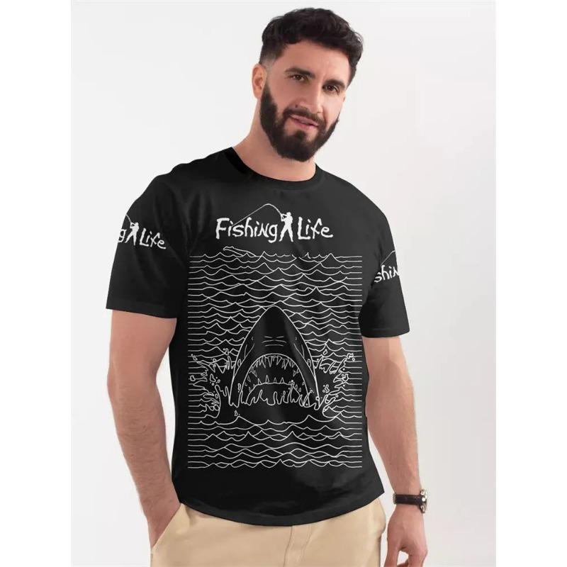 Летние мужские футболки для рыбалки и отдыха с коротким рукавом и 3D-принтом рыбы, уличные футболки в стиле хип-хоп, мужские футболки свободного кроя с круглым вырезом
