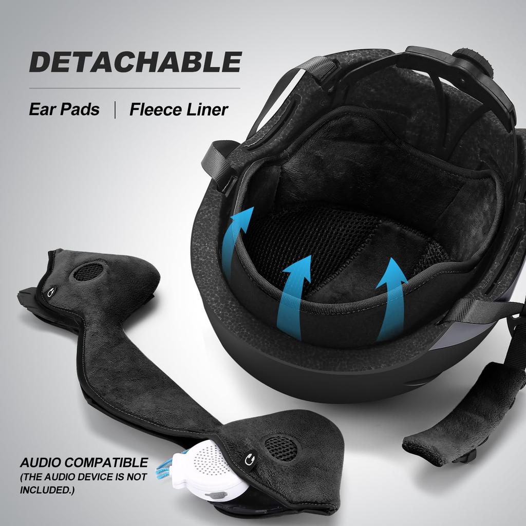 Odoland Ski Helmet Snow Goggle Dial Size Snowboard Compatible with Flat UV For Black L + Set, Adjustment, Helmet, Glasses, Lens, Windproof, Anti-Fog,