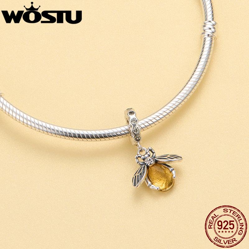 WOSTU Шарм-подвеска из серебра 925 пробы Животное Кот Сердце Семья Божья коровка Пчела Бусины Подходит для оригинального браслета DIY Украшения для женщин