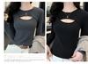 [Hollow out small design] Thin velvet shoulder slim fit long sleeved T-shirt for women, bottom layer shirt for women, warm top for women
