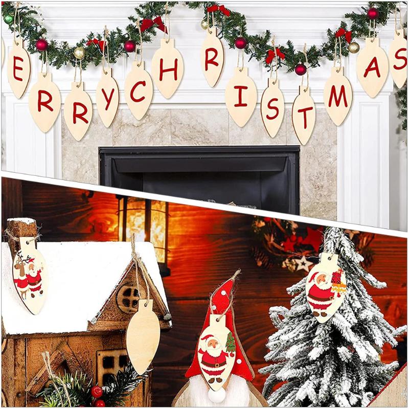 10 Pcs Wooden Christmas Decoration Unfinished Light Bulb Slices Diy Crafts Hanging Decor Xmas Tree Wall Door Window Festive