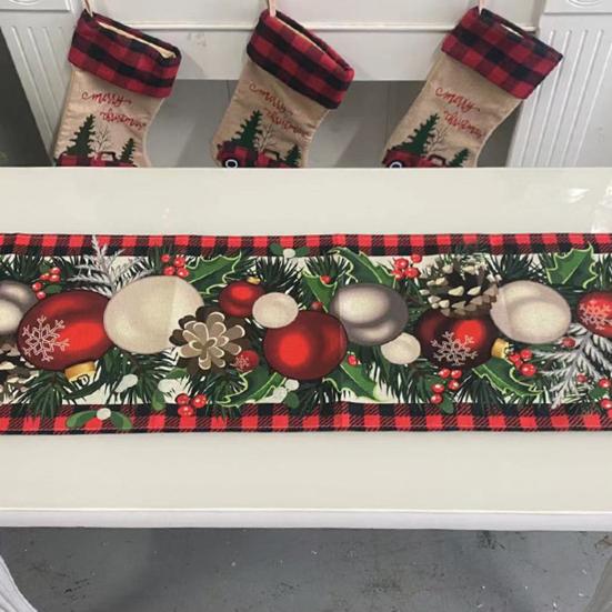 Рождественская дорожка для стола Зеленые руки эльфа с елочным шаром и принтом Сезонный прямоугольник из искусственного льна Рождественская тема Обеденный стол Ткань Обложка Праздничное украшение