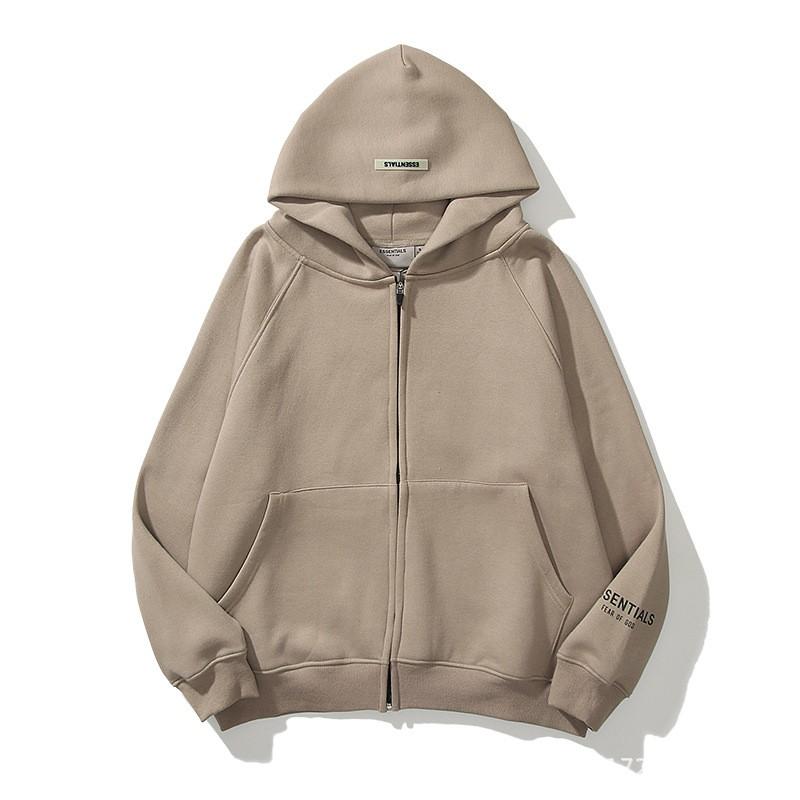 Essentials Streetwear Hooded Zip-Up Sweatshirt Men Women Cotton Blend Lightweight Casual Pullover