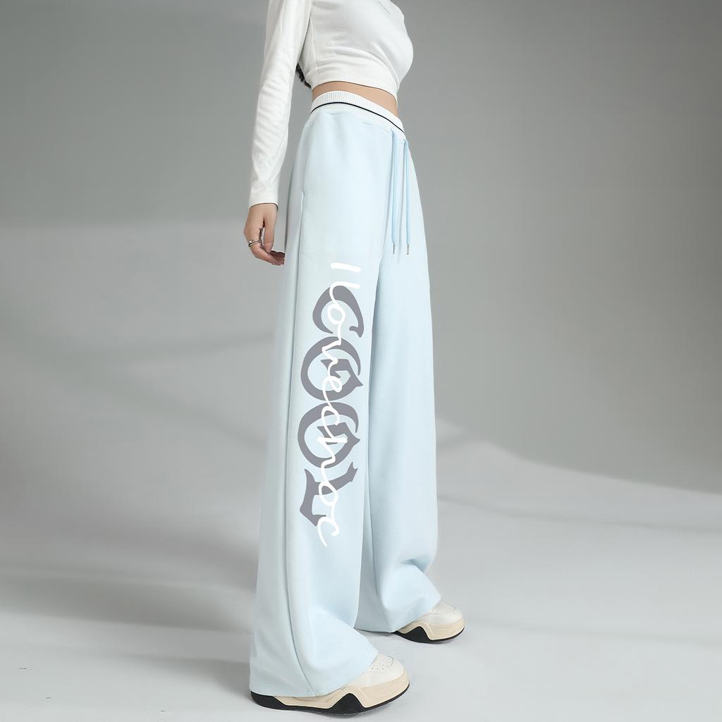 Letter printed loose casual sweatpants for women, autumn American style color blocking versatile and comfortable casual pants