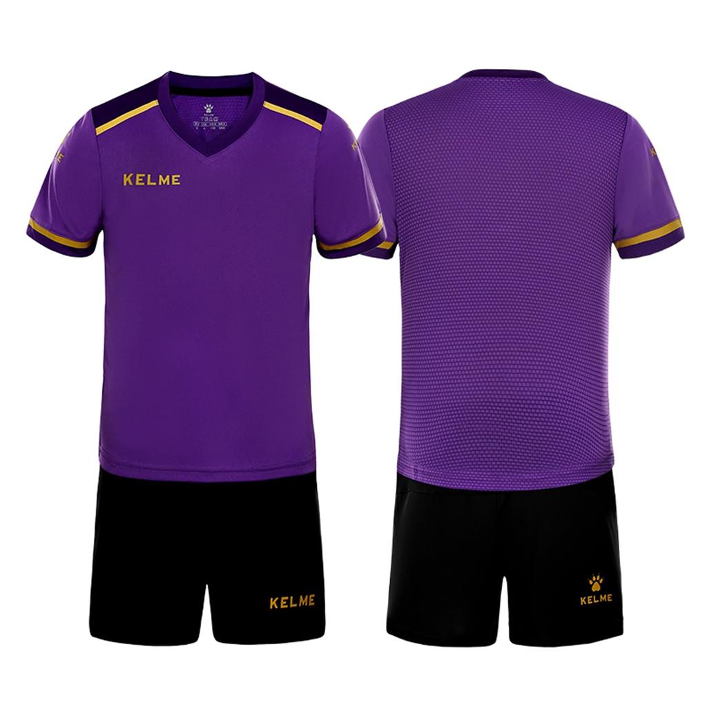 Kelme Юношеская Тренировочная Футбольная Форма, Быстросохнущая, Дышащая, Комплект с Коротким Рукавом и Шортами (Фиолетовый, 130см)