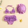 Baby Girls Summer Swimwear Outfit Sets Hanging Neck Tops + Layered Ruffle Shorts + Hat