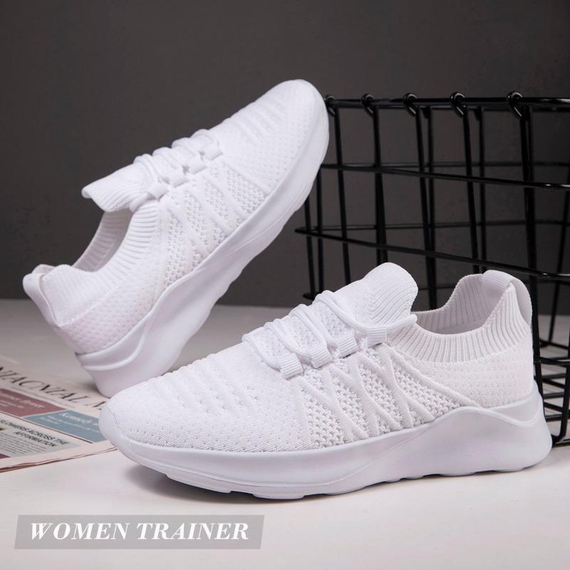 Fashion Fujeak Women Walking Tennis Female Flat Shoes Slip-On Running Casual Sports Shoes White Breathable Athletic Running Footwear