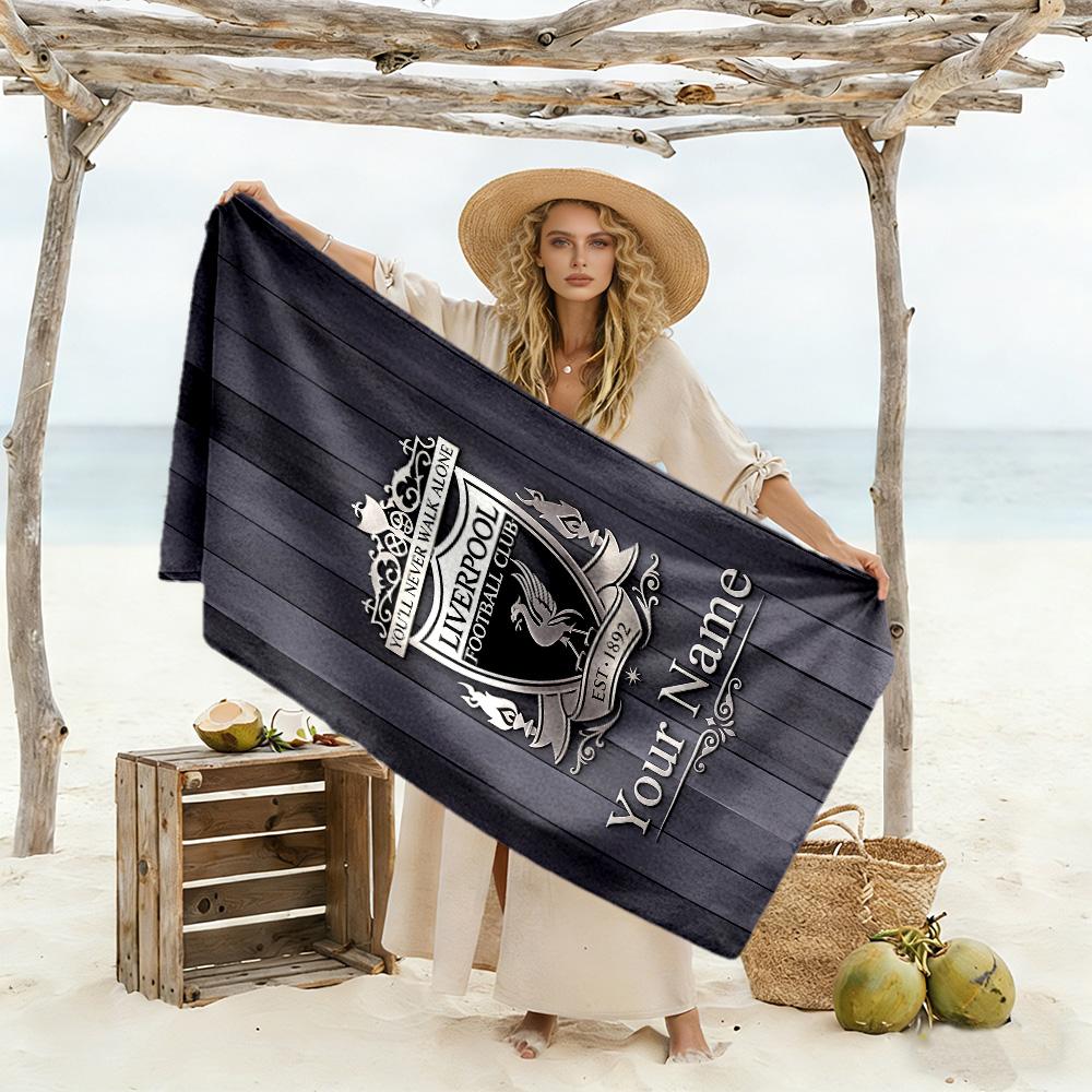 Liverpool Fc Logo Customize Text Beach Towel Super Soft & Absorbent Suitable for Sports Travel Swimming Yoga Bathroom Beach And Pool