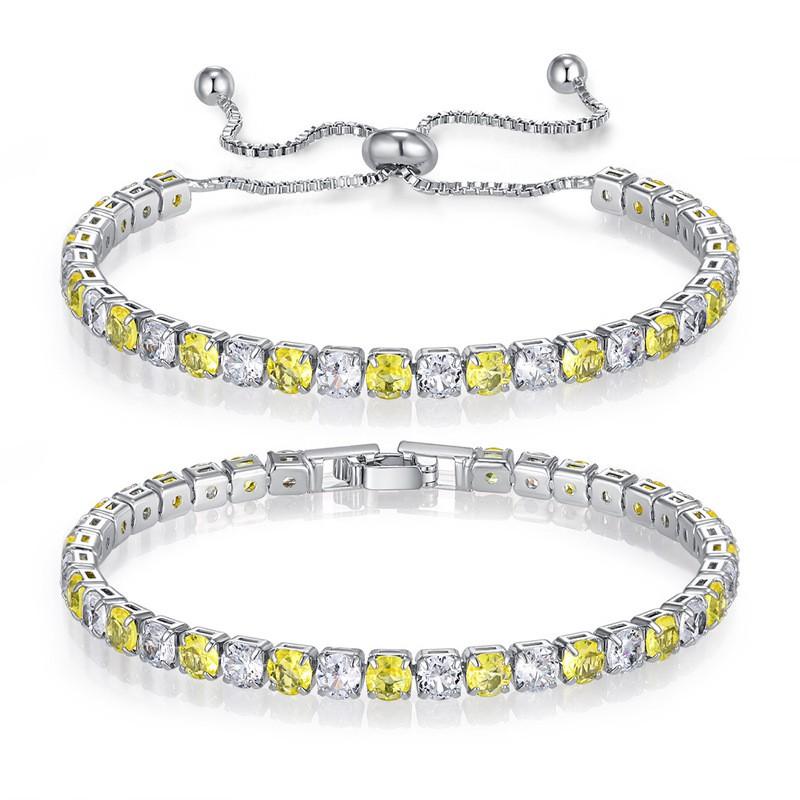 Adjustable Crystal Zircon Tennis Bracelet Women Geometric Design Multi-Color Alloy Jewelry Accessory