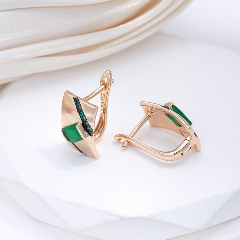 Женские серьги Kinel с темно-зеленым опалом и цирконием, винтажные черные ювелирные изделия цвета розового золота с английским цирконием