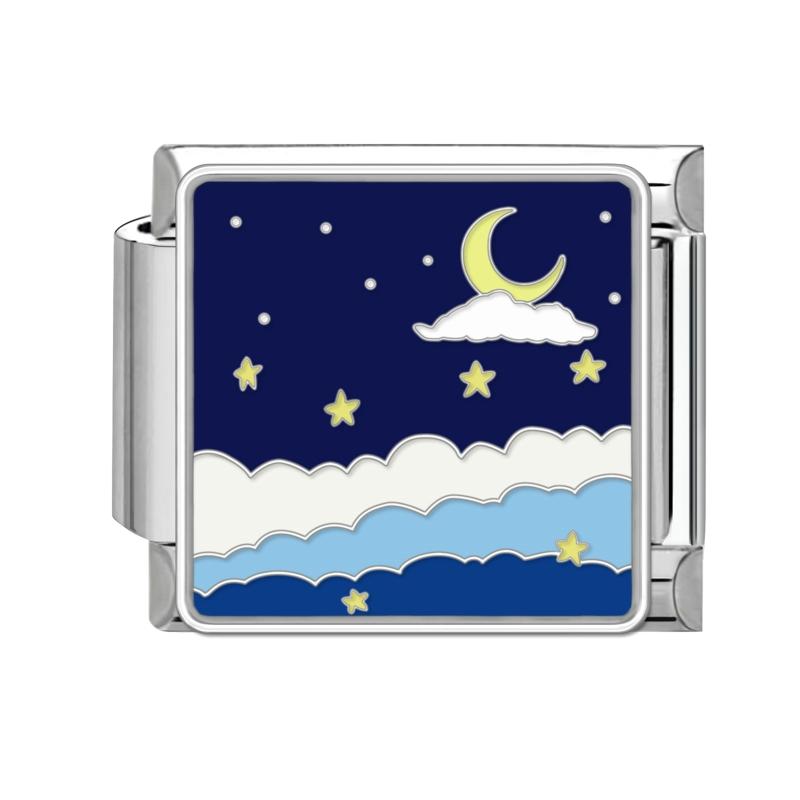 Синяя Ночь Звездное Небо Луна Звезда Кошки Собака Сердце Бабочка Итальянские Шармы-Звенья Подходят для 9мм Браслета из Нержавеющей Стали Женщины DIY Изготовление