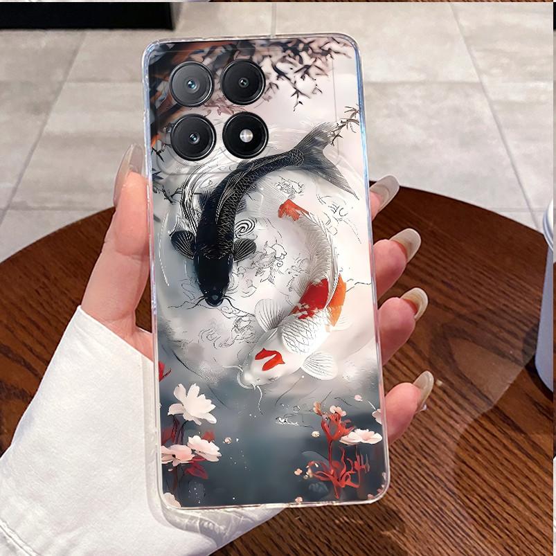 Чехол для Poco X6 Pro 5G/Poco X6 5G Прозрачный Роскошный Милый Кролик с Сердечками Забавный Мягкий Силиконовый Чехол для Телефона PocoX6 X6Pro Прозрачная Задняя Крышка