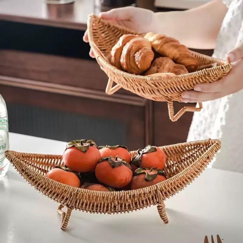 Large Capacity Plastic Hand-Woven Basket Hollow Drain Camping Tray Desktop Organizer Picnic Use