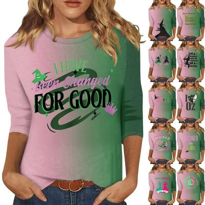 Женская модная повседневная футболка с круглым вырезом и принтом «Bad Witch» с семью рукавами