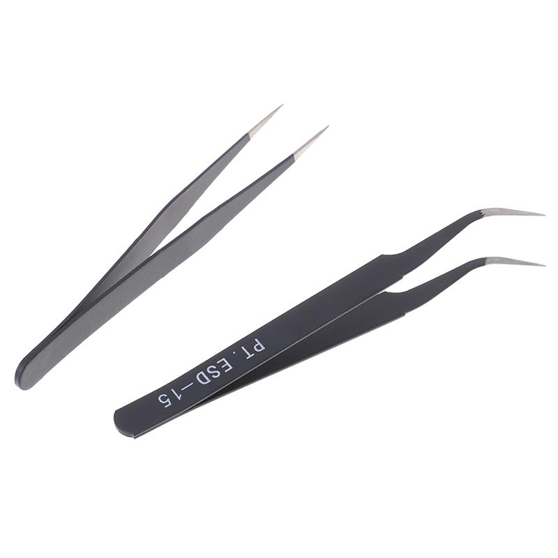 1Pc Micro Point Curved Straight Tweezers Fine Tip Stainless Steel