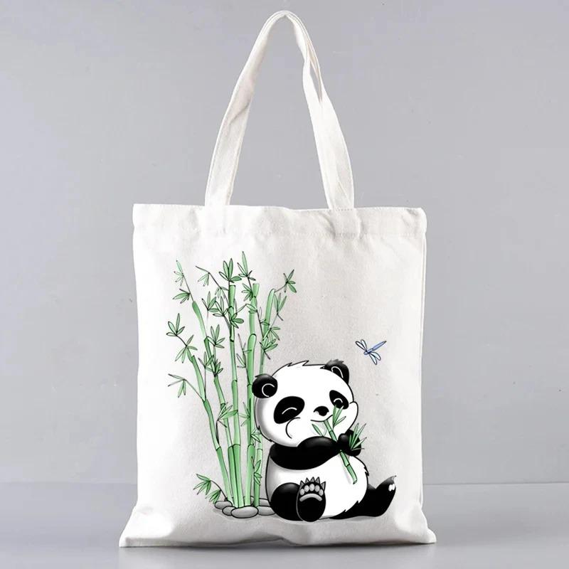 Cute Panda Canvas Shoulder Bag For Women Large Capacity Eco Friendly Tote For Travel And Shopping
