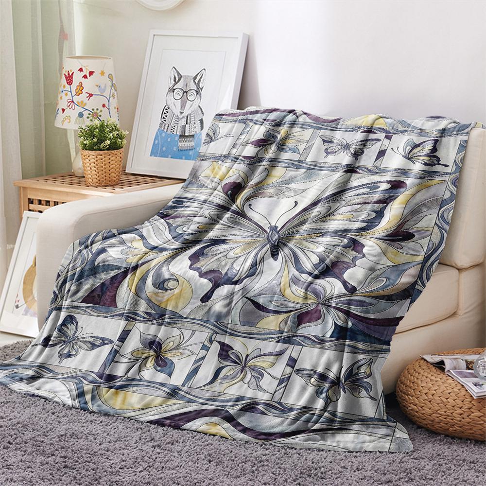 Modern Butterfly Print Flannel Blanket, High quality Comfortable for All Seasons, Home Decor, Warmth and Comfort, Perfect for Christmas Gifts78