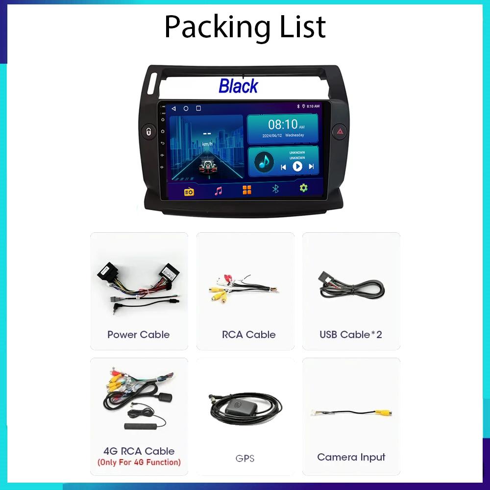Autoradio Android 17 pour Citroën C4 C-Triomphe Quatre 2004-2014, Navigation GPS, Android Auto, Carplay, Wifi, Vidéo, Stéréo 4G, Pas de 2din