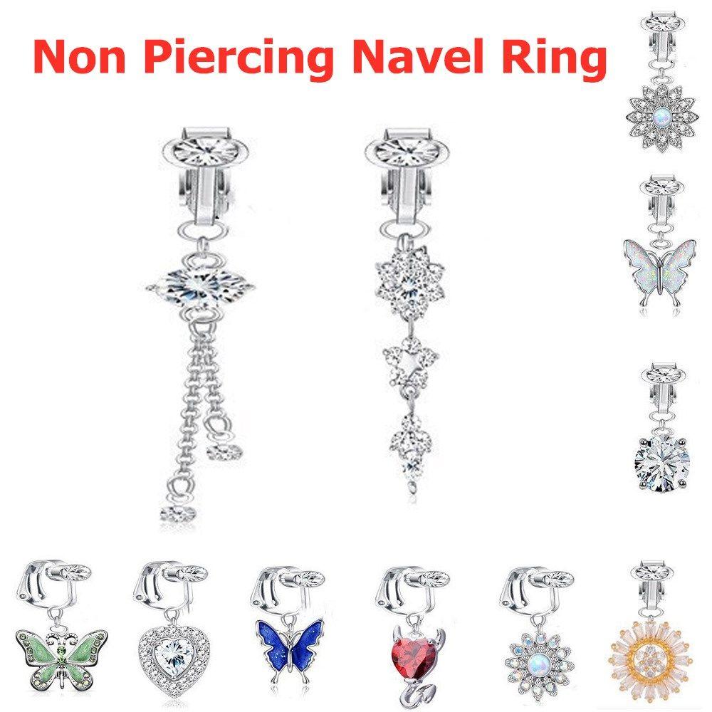 Button Ring Earrings Cartilage Clip Faux Belly Piercing Body Jewelry Fake Belly Ring Navel Rings