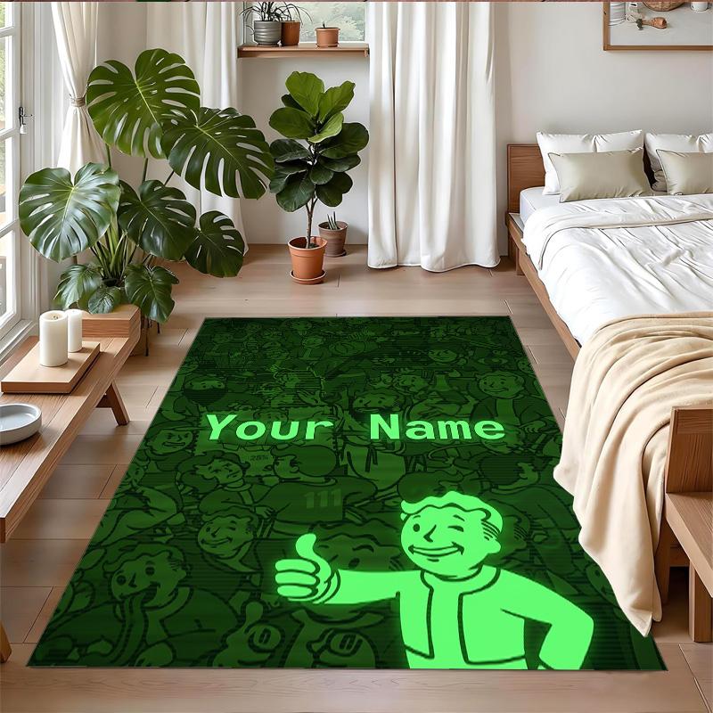 Crystal Velvet Rug Custom Name Text, Soft Non Slip Floor Mat Home DecorFallout Vault Boy