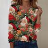 Women's Fashion Casual V-Neck Long Sleeve Decorative Button Christmas Print Top