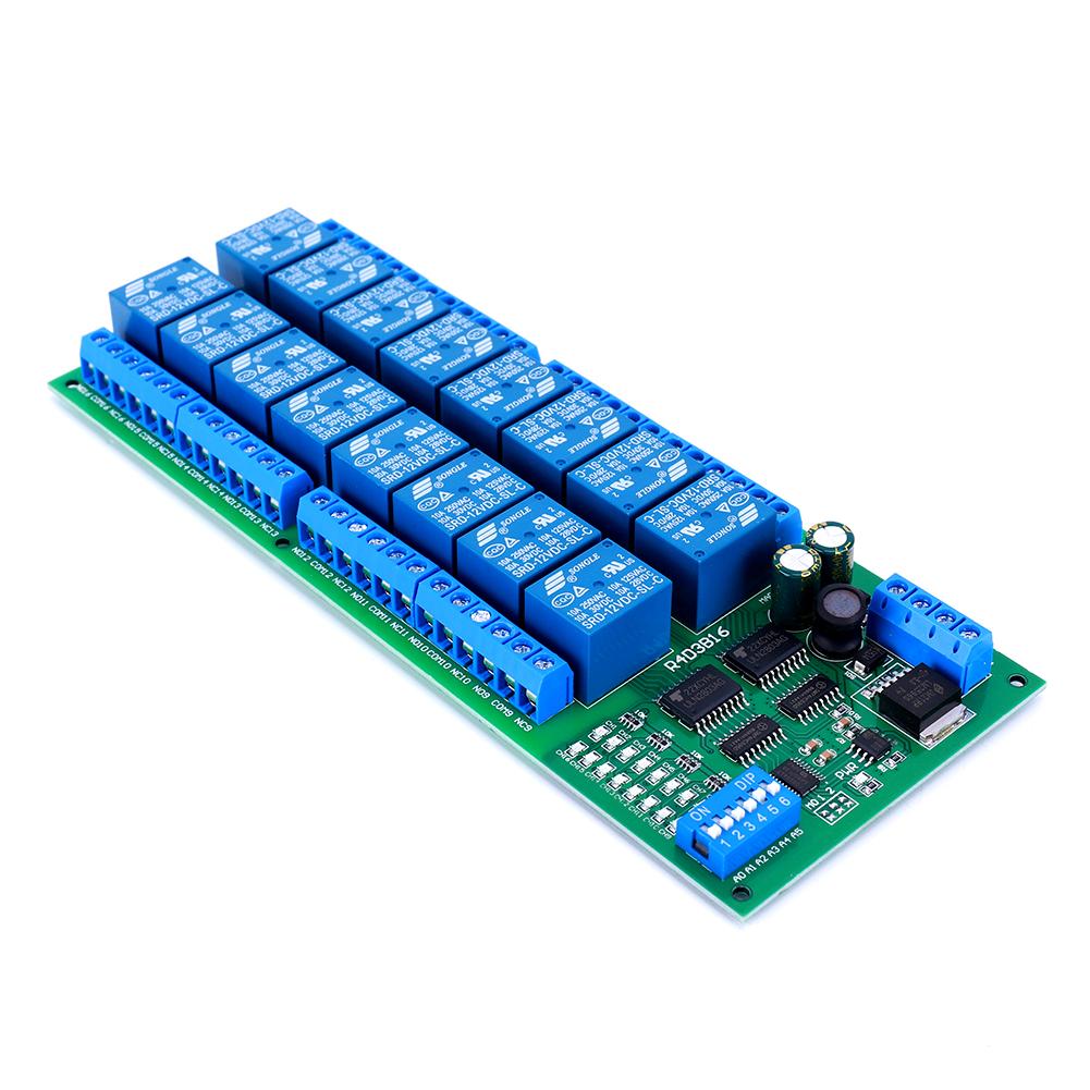 16 Channel DC 12V RS485 Relay Board RS485 Relay Module Switch Module for PLC PTZ Camera Motor LED