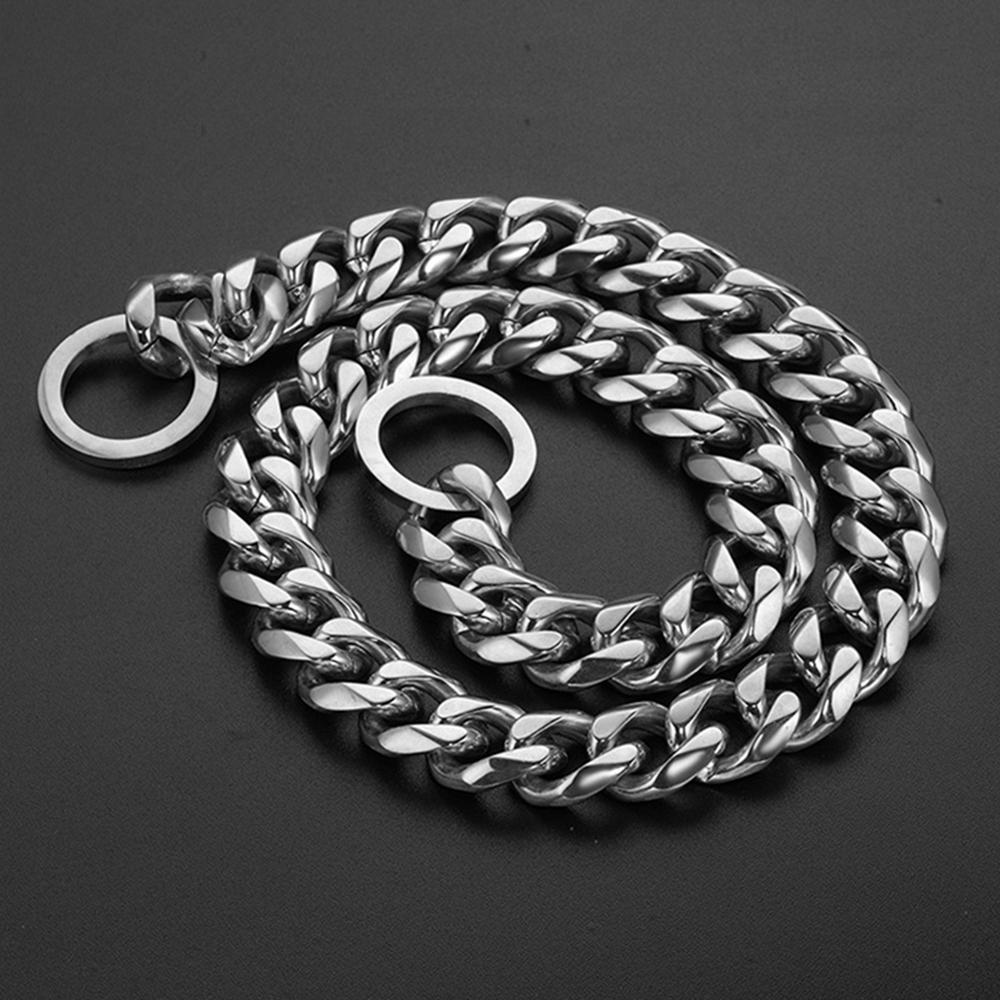 Сверхпрочный 19 мм ошейник-удавка из нержавеющей стали для собак, ожерелье для домашних животных из серебристого золота 18 карат, кубинское звено для питбуля, мастифа, бульдога