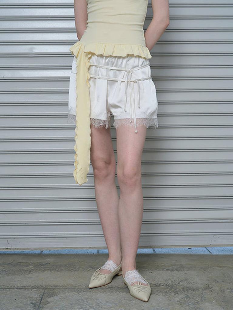 RAMEE Strap Point Satin Pants (Cream Color)