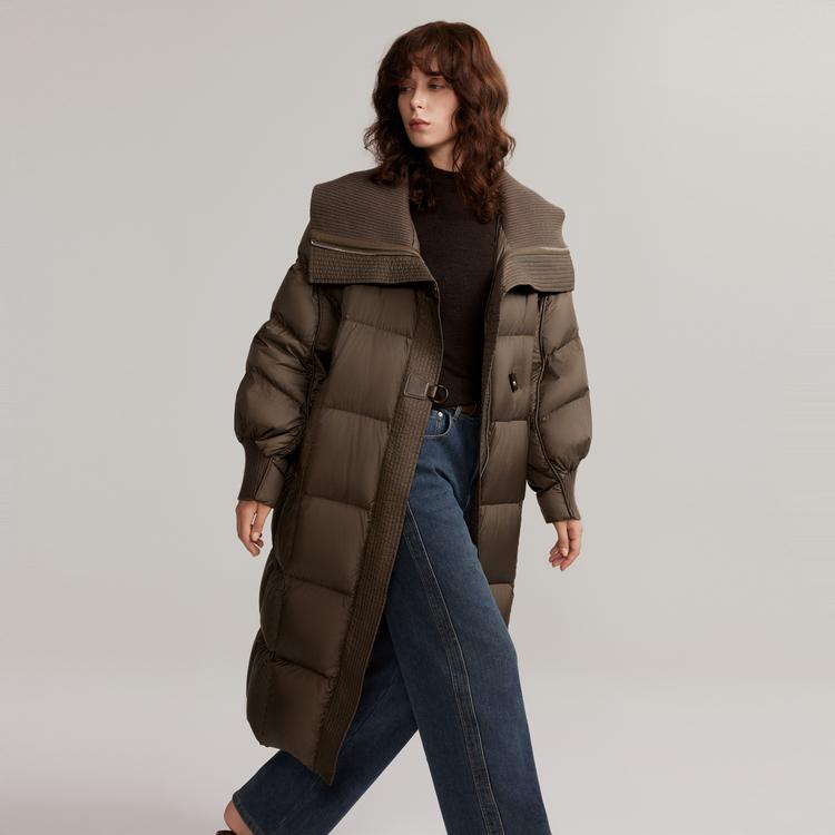 ELLE French Vintage Melange Basic High-End Spliced Fashion Design Casual Loose Versatile Long Sleeve 90 Goose Down Puffer Jacket EY49376