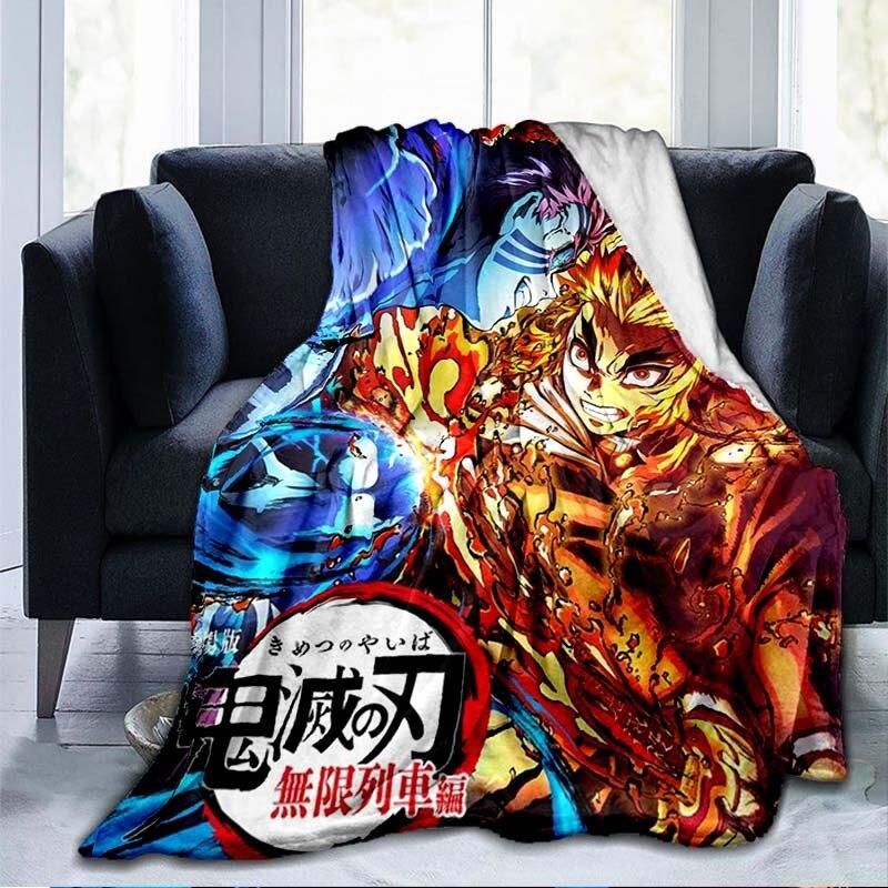 Devil's Blade Anime Home Textile Demon Slayer Kimetsu No Yaiba Kamado Tanjirou Nezuko Double Plush Lamb Down Blanket Bedding