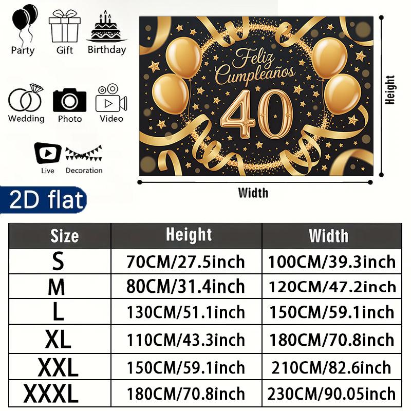 Gold 40th Balloon Birthday Backdrop 1pc - Photo Booth Props