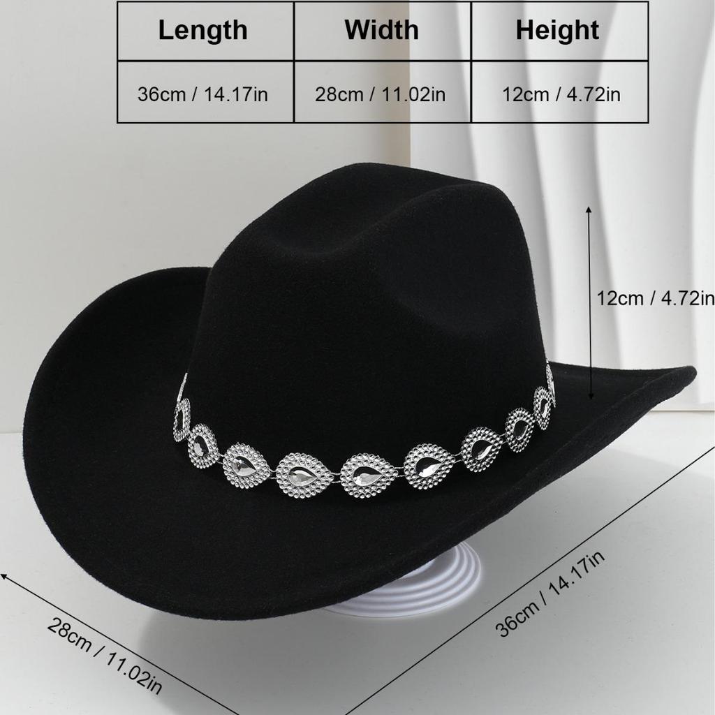 Women's Western Cowboy Hat with Teardrop Gem Embellishment - Vintage Jazz Party Hat.