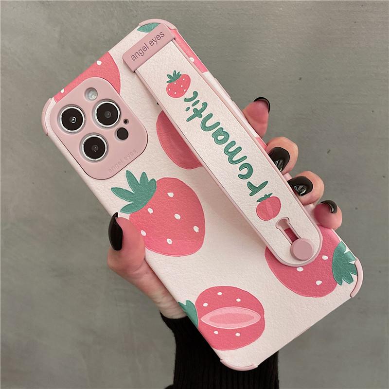 Мягкий ремешок-держатель для телефона, чехол для Iphone 11 12 13 Pro Xs Max X Xr 7 8 Plus, противоударный чехол с милым персиком и клубникой