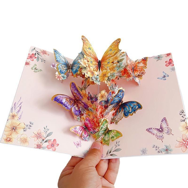3D Fold Out Butterfly Flower Greeting Card Handmade High Quality Paper Up Card for Graduation Business Holiday Gifts