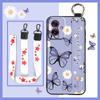 Soft Case Wrist Strap Phone Case For MOTO G55 5G Oil Painting Flower Phone Holder Anti-dust Shockproof Lanyard Kickstand