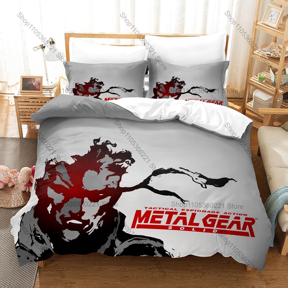 Metal Gear Solid Solid Snake Duvet Cover + 2 Pillowcases Camo Solid Snake Tactical Graphic 3Pcs Zipper Quilt Cover Retro Stealth
