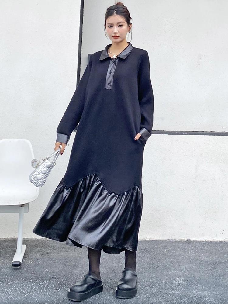 Xitao Повседневное однотонное платье А-силуэта с отложным воротником GJ1125