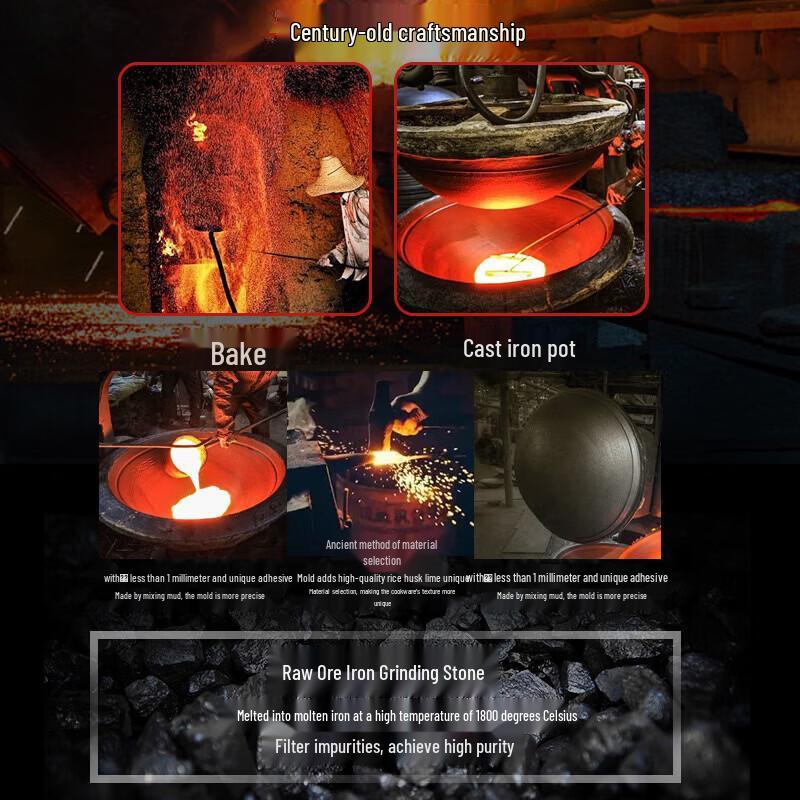 Чугунная сковорода-вок Zijin Heshi 32 см с плоским дном и стальной крышкой (2-Pack)
