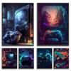 80s Colorful Punk Neon Gamer Controller Cool Gaming Poster for Wall Art Esports Game Pictures Living Room Decor Canvas Paintings