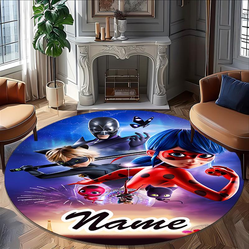 Customizable L-Ladybug1 Round Non-Slip Carpet - Ideal for Garden, Picnic, Office, Perfect for Decoration, Suitable For All Seasons