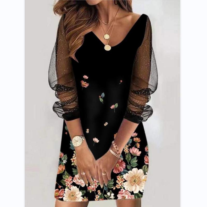 2025 Женская мода осень-зима досуг кружево длинный рукав свитер платье глубокий V-образный вырез молния женское плюс размер трикотажное платье