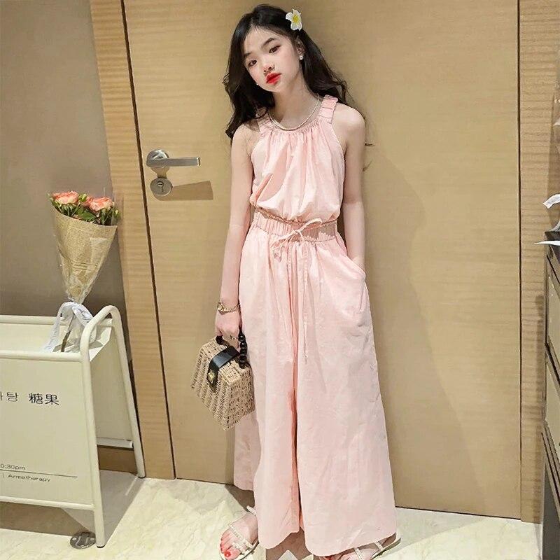 Summer Teen Girls Clothing Sets Children Fashion Princess Tops + Wide Leg Pants 2Pcs Outfits Kids Tracksuit