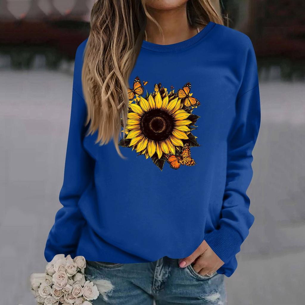 Женская модная повседневная толстовка с длинным рукавом и круглым вырезом с принтом