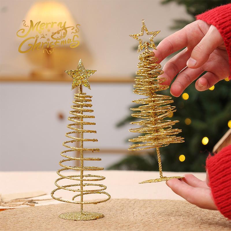 Iron Golden Christmas Tree Decoration Festive Tabletop Ornament Holiday Home Decor Xmas Tree Figurine Christmas Party Decoration