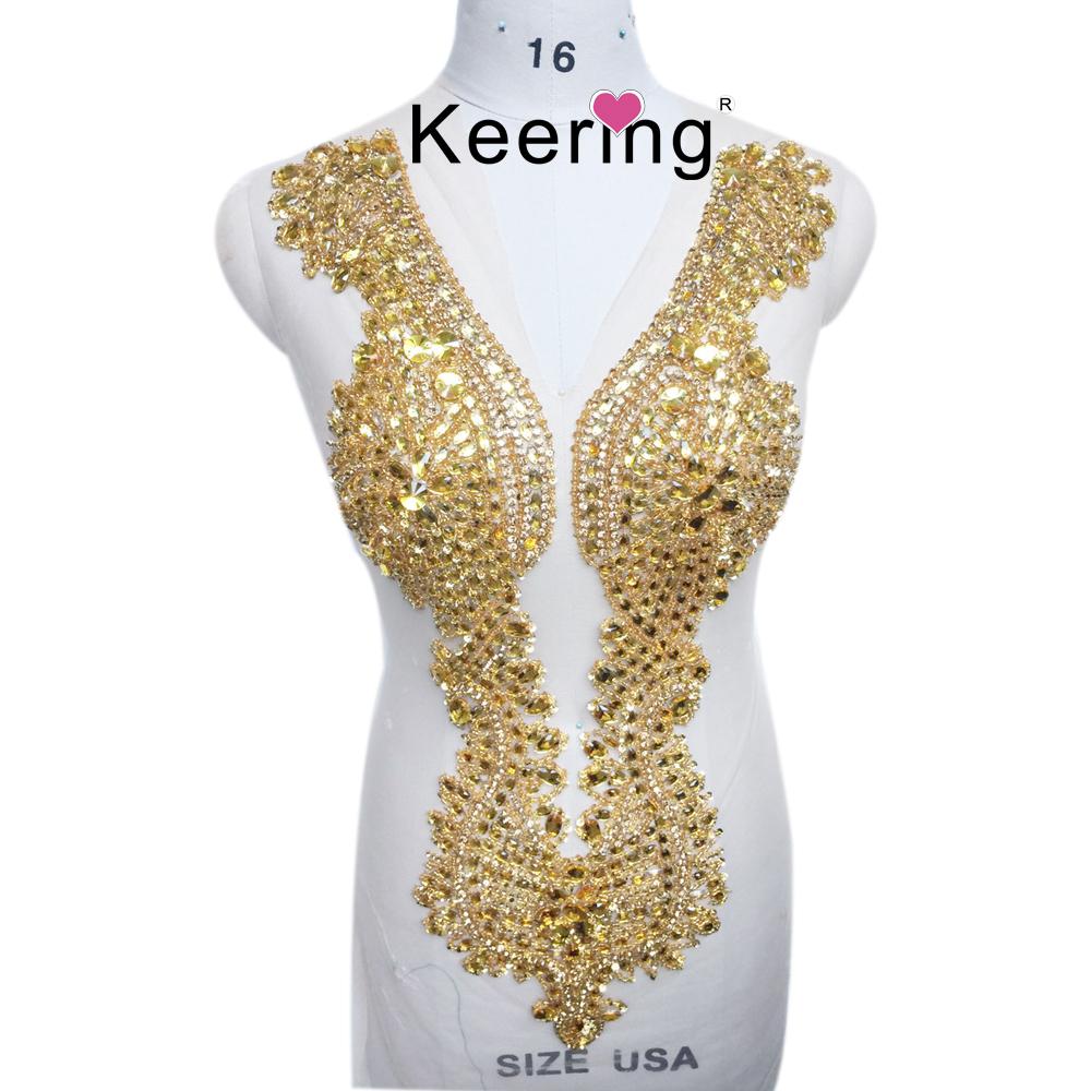 Gold Bodice Rhinestone Applique Patch for Mermaid Wedding Dress WDP-148